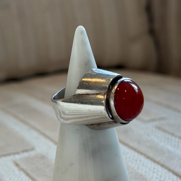 Vintage Israel 925 Sterling Silver Carnelian Ring | Chunky Brutalist Modernist - Picture 11 of 15